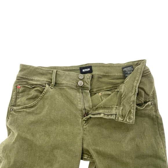 Hudson Low Rise Raw Hem Flap Pocket Skinny Jean Stretch Denim Olive Green sz 32 - Picture 4 of 9